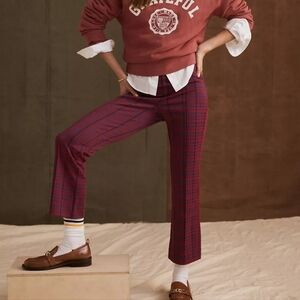 Maeve Red and Blue Check Cropped Flare Pull On Pants Extra Small